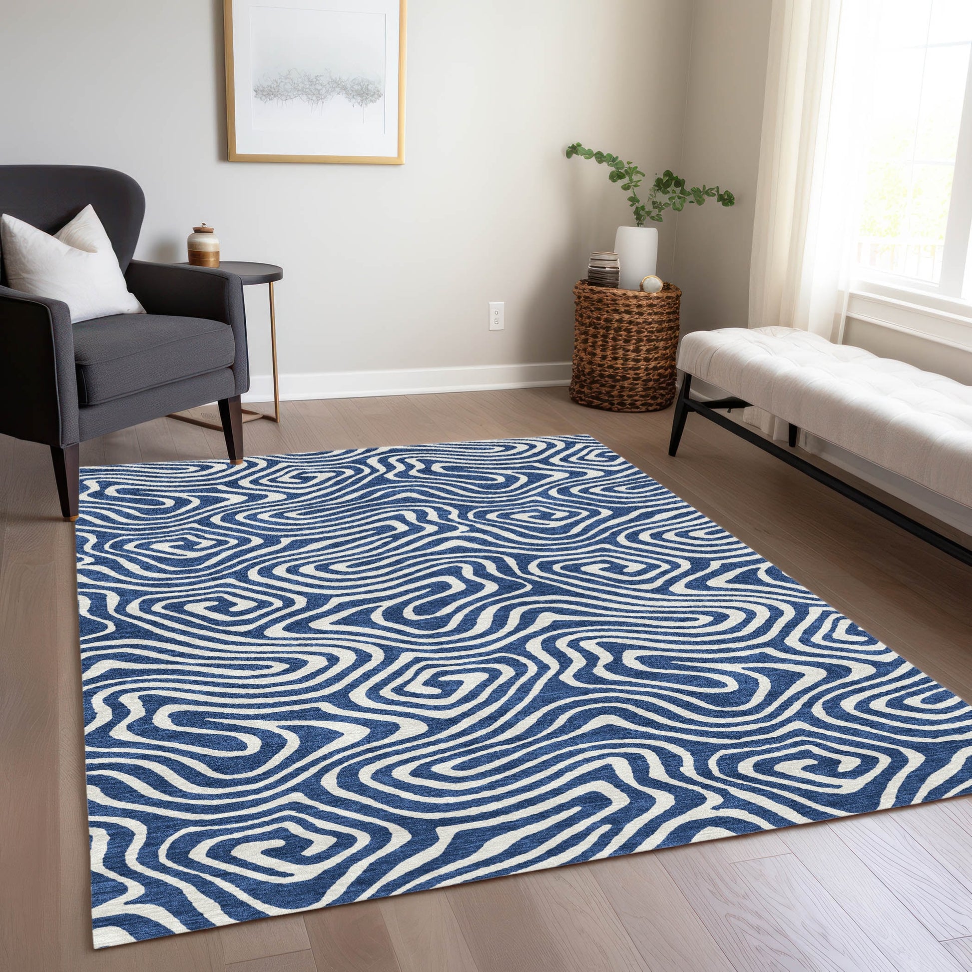 Addison Rugs Chantille ACN1020NA 8 x 10 (ft) Polyester Navy Rectangular Indoor/Outdoor Geometric Machine washable Pet Friendly Area rug