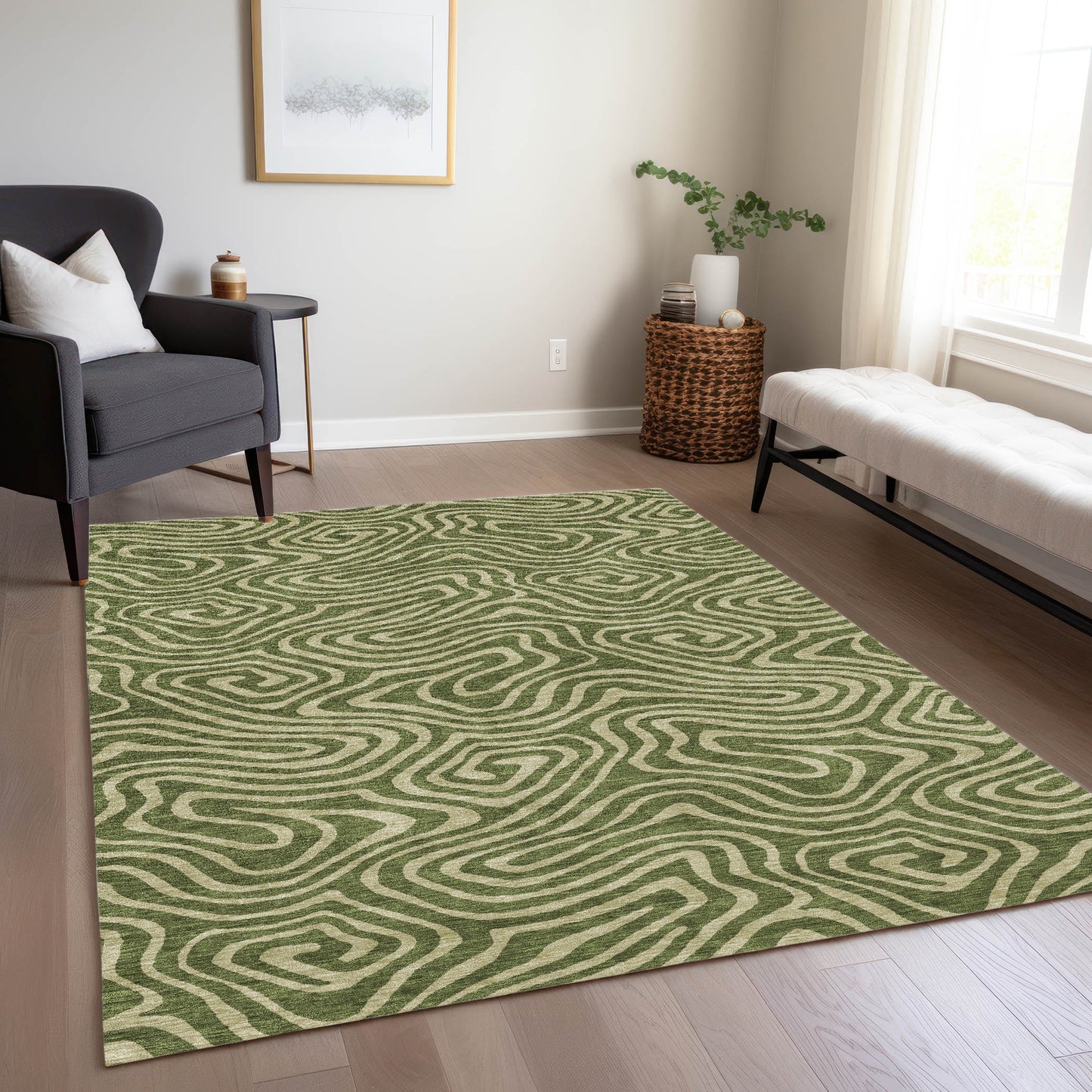 Addison Rugs Chantille ACN1020OL 10 x 14 (ft) Olive Rectangular Indoor/Outdoor Geometric Machine washable Pet Friendly Area rug