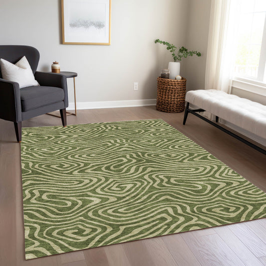 Addison Rugs Chantille ACN1020OL 10 x 14 (ft) Olive Rectangular Indoor/Outdoor Geometric Machine washable Pet Friendly Area rug