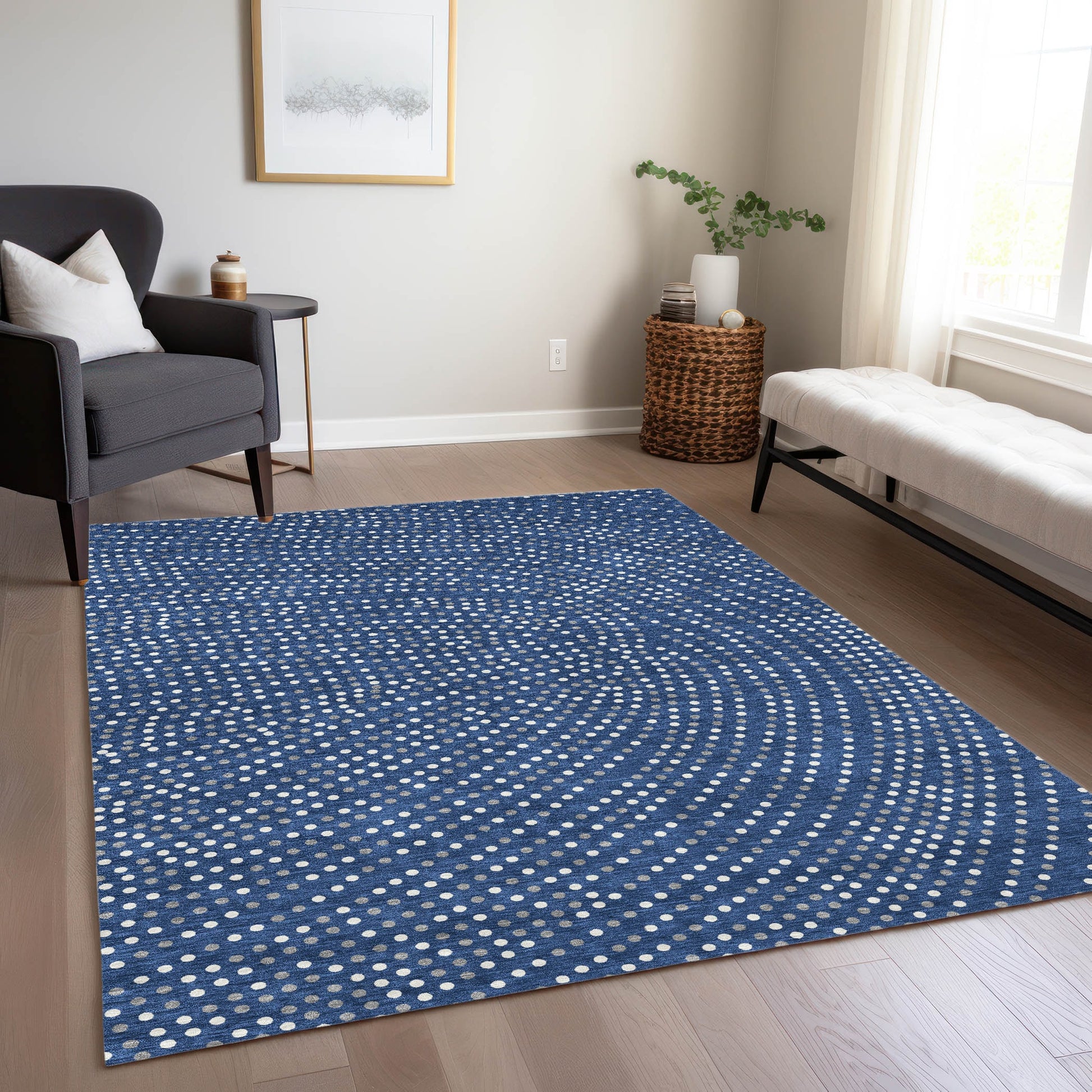 Addison Rugs Chantille ACN1021NA 8 x 10 (ft) Polyester Navy Rectangular Indoor/Outdoor Geometric Machine washable Pet Friendly Area rug