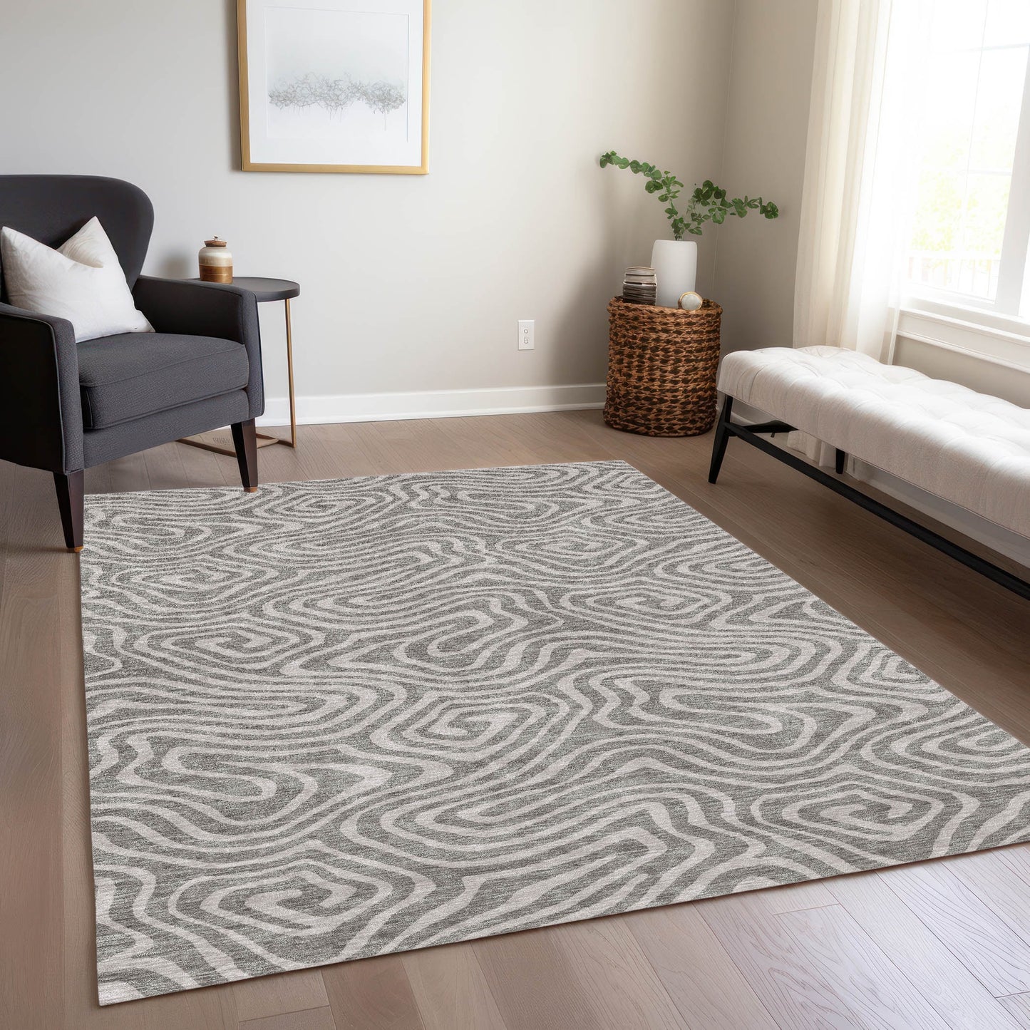Addison Rugs Chantille ACN1020TP 8 x 10 (ft) Polyester Taupe Rectangular Indoor/Outdoor Geometric Machine washable Pet Friendly Area rug
