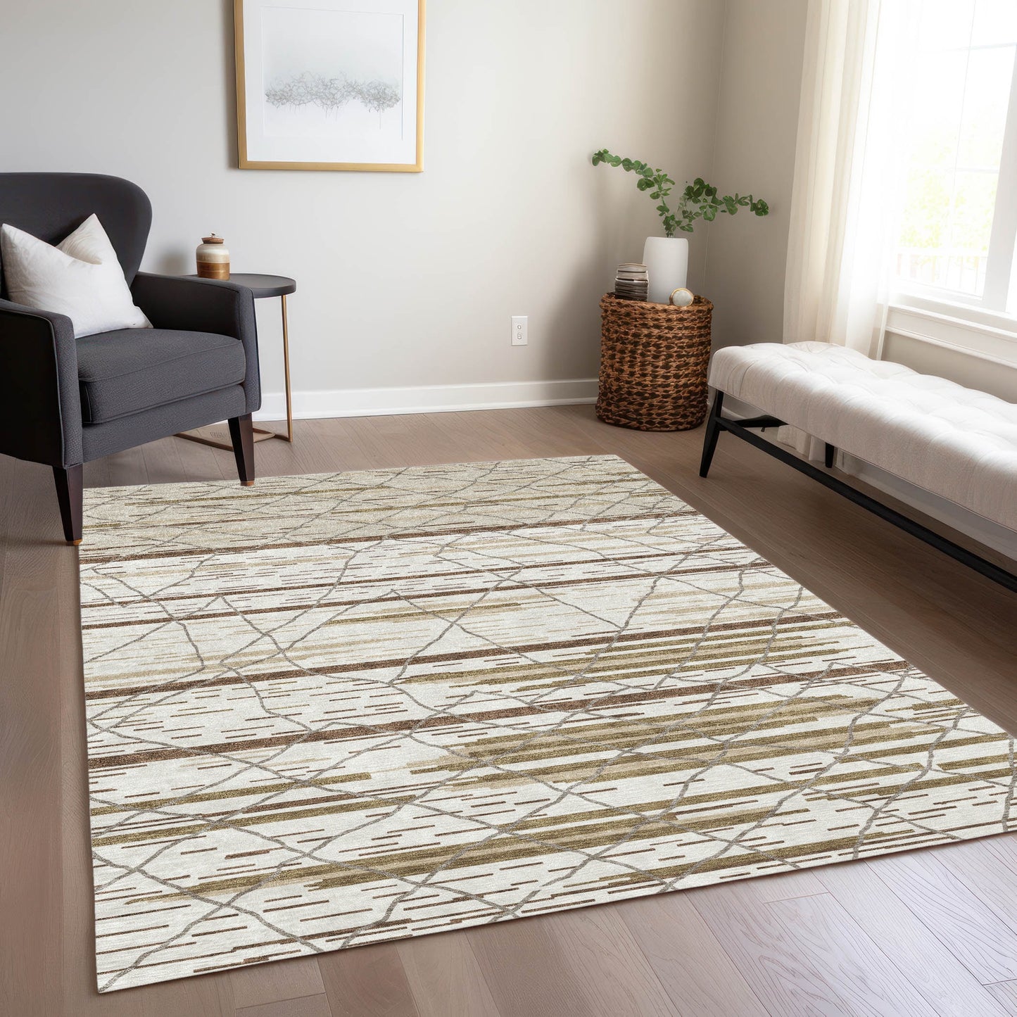Addison Rugs Chantille ACN1025IV 9 x 12 (ft) Loomed Polyester Ivory Rectangular Indoor/Outdoor Machine washable Pet Friendly Area rug