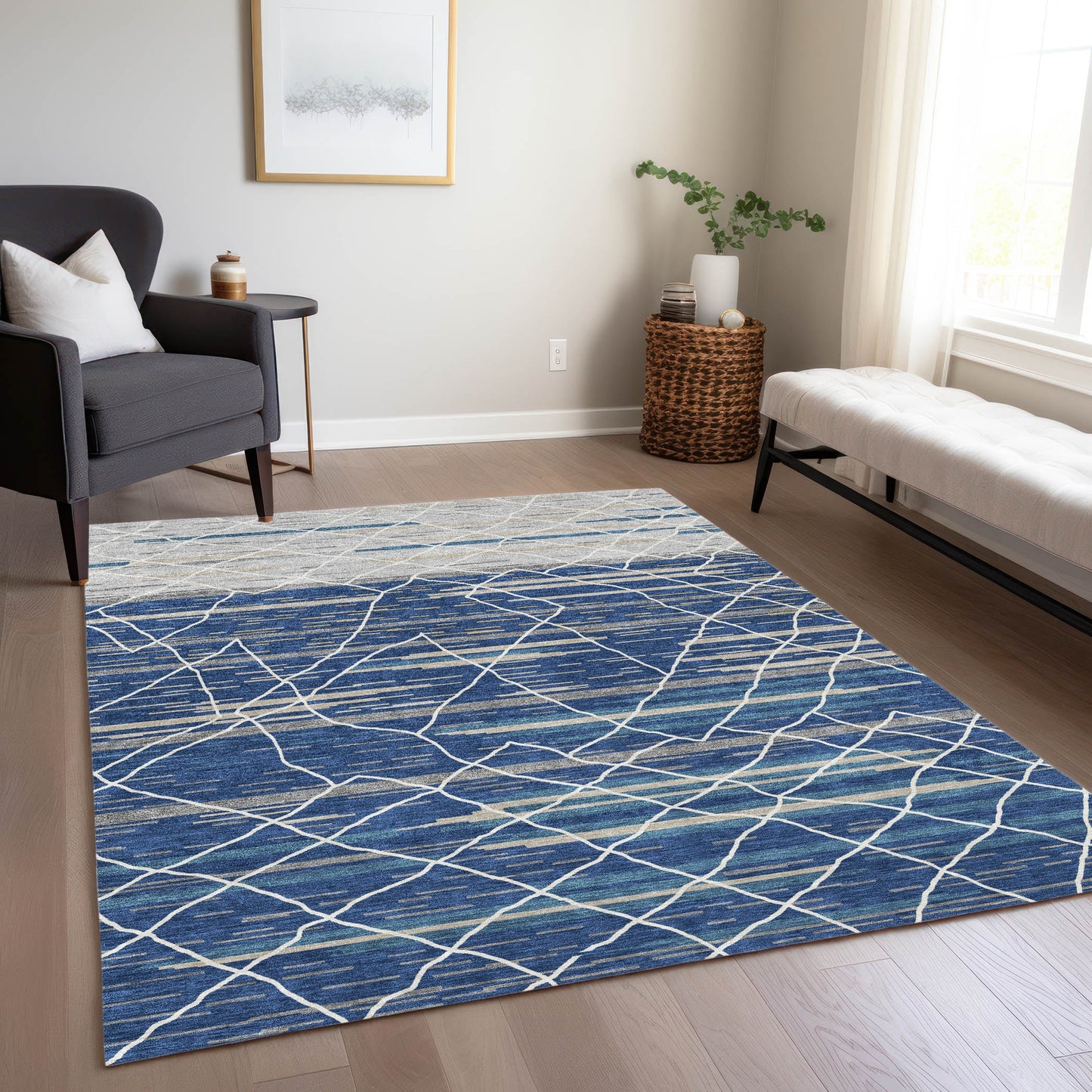 Addison Rugs Chantille ACN1025NA 9 x 12 (ft) Loomed Polyester Navy Rectangular Indoor/Outdoor Machine washable Pet Friendly Area rug