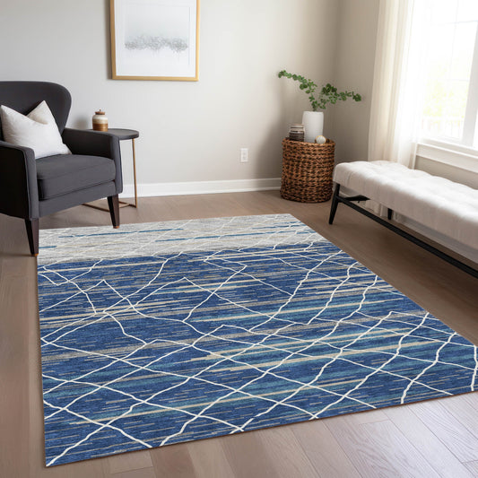 Addison Rugs Chantille ACN1025NA 9 x 12 (ft) Loomed Polyester Navy Rectangular Indoor/Outdoor Machine washable Pet Friendly Area rug