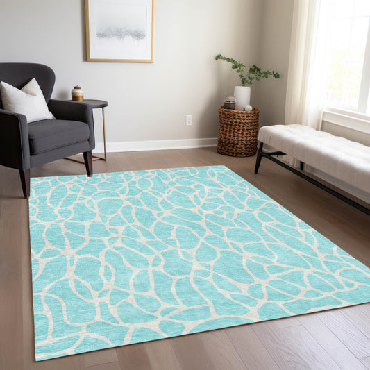 Addison Rugs Chantille ACN1024AQ 8 x 10 (ft) Polyester Aqua Rectangular Indoor/Outdoor Geometric Machine washable Pet Friendly Area rug