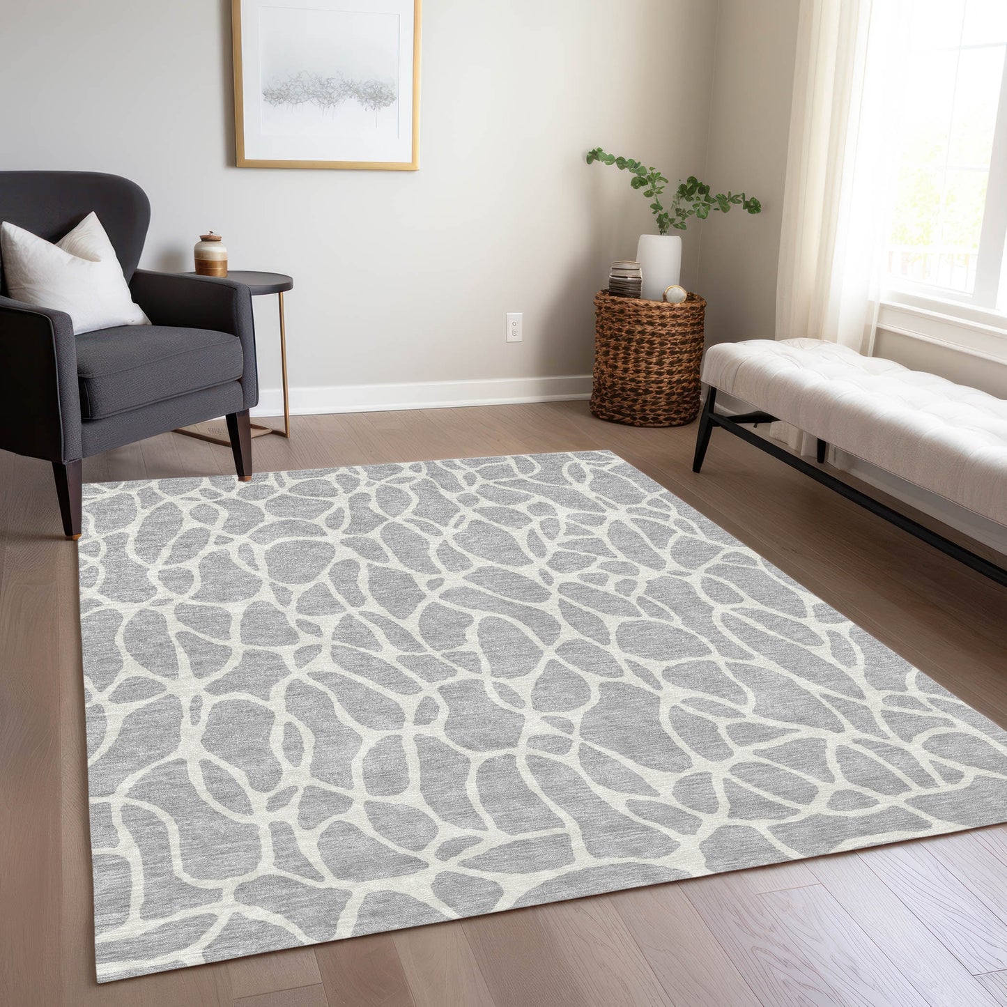 Addison Rugs Chantille ACN1024SV 10 x 14 (ft) Polyester Silver Rectangular Indoor/Outdoor Geometric Machine washable Pet Friendly Area rug