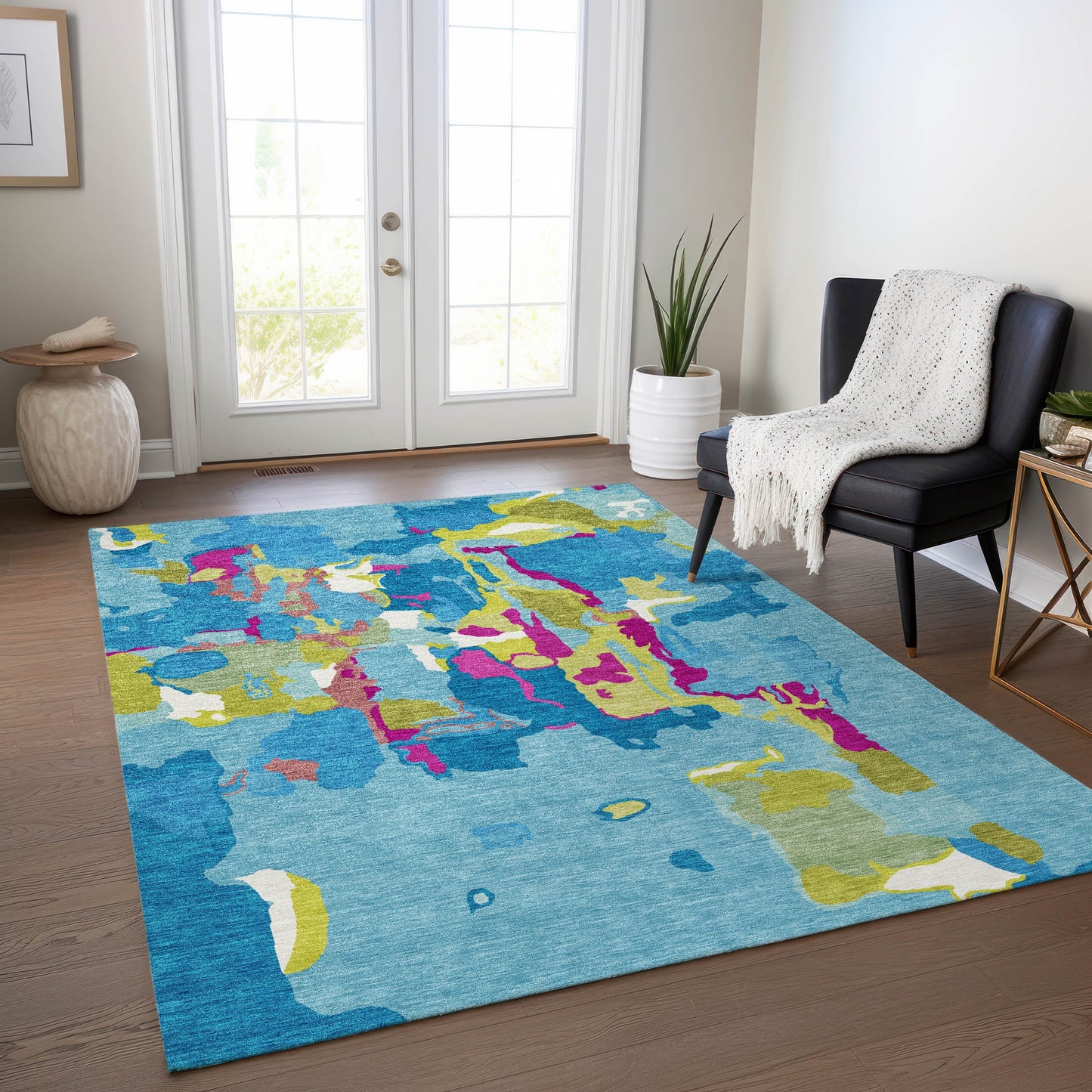 Addison Rugs Chantille ACN1028AQ 8 x 10 (ft) Loomed Polyester Aqua Rectangular Indoor/Outdoor Machine washable Pet Friendly Area rug