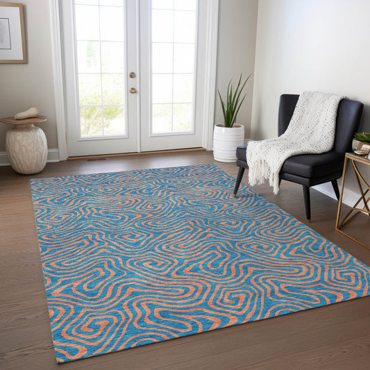 Addison Rugs Chantille ACN1031TE 10 x 14 (ft) Polyester Teal Rectangular Indoor/Outdoor Geometric Machine washable Pet Friendly Area rug