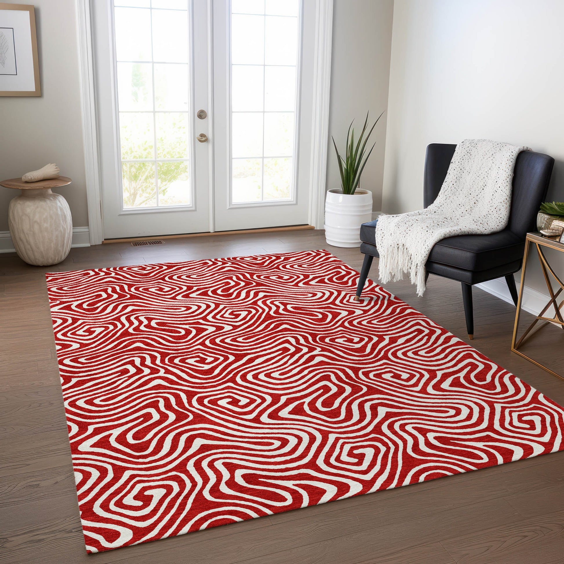 Addison Rugs Chantille ACN1030RD 8 x 10 (ft) Loomed Polyester Red Rectangular Indoor/Outdoor Machine washable Pet Friendly Area rug