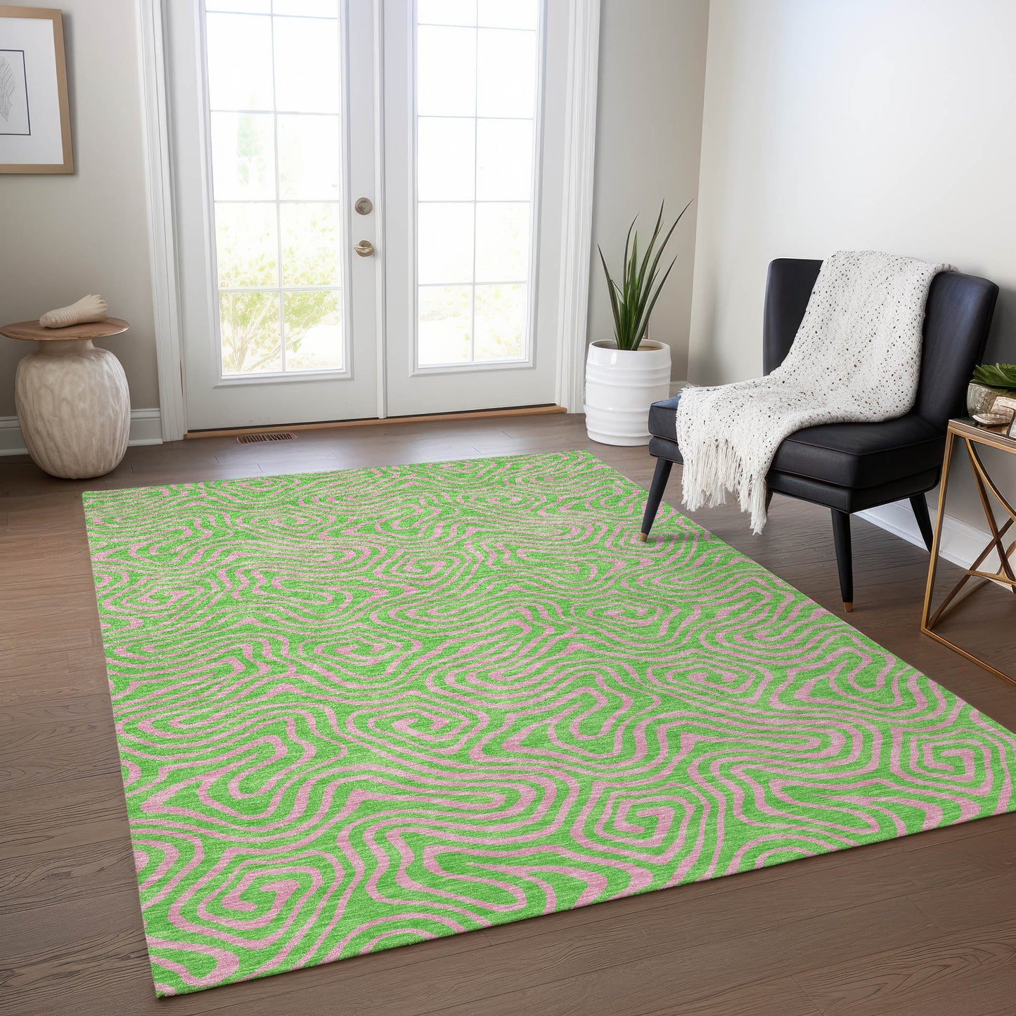 Addison Rugs Chantille ACN1031LM 8 x 10 (ft) Loomed Polyester Lime Rectangular Indoor/Outdoor Machine washable Pet Friendly Area rug