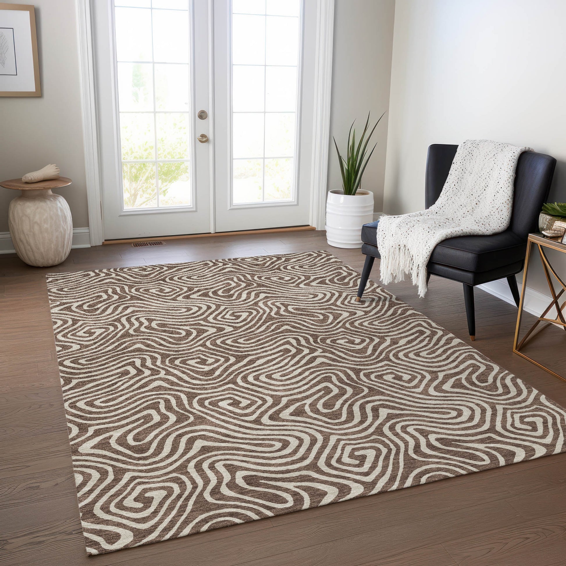 Addison Rugs Chantille ACN1030BR 9 x 12 (ft) Loomed Polyester Brown Rectangular Indoor/Outdoor Machine washable Pet Friendly Area rug
