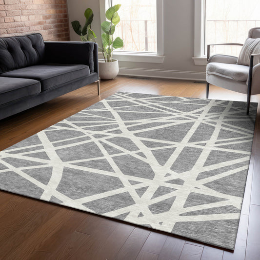 Addison Rugs Chantille ACN1040GY 9 x 12 (ft) Polyester Gray Rectangular Indoor/Outdoor Geometric Machine washable Pet Friendly Area rug