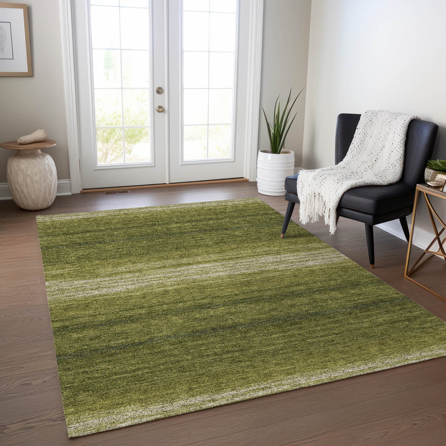 Addison Rugs Chantille ACN1033OL 9 x 12 (ft) Loomed Polyester Olive Rectangular Indoor/Outdoor Machine washable Pet Friendly Area rug