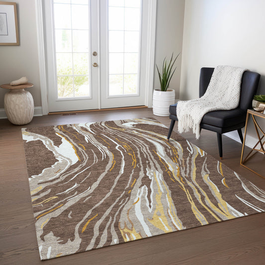 Addison Rugs Chantille ACN1037BR 10 x 14 (ft) Polyester Brown Rectangular Indoor/Outdoor Geometric Machine washable Pet Friendly Area rug