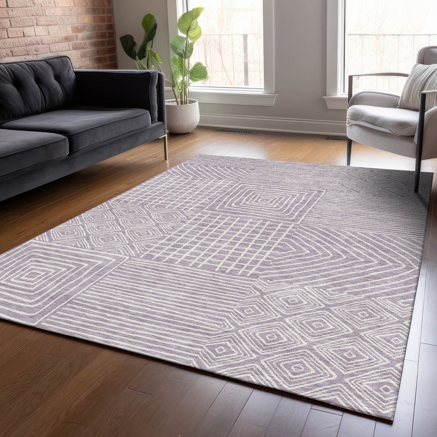 Addison Rugs Chantille ACN1044LV 9 x 12 (ft) Lavender Rectangular Indoor/Outdoor Geometric Machine washable Pet Friendly Area rug