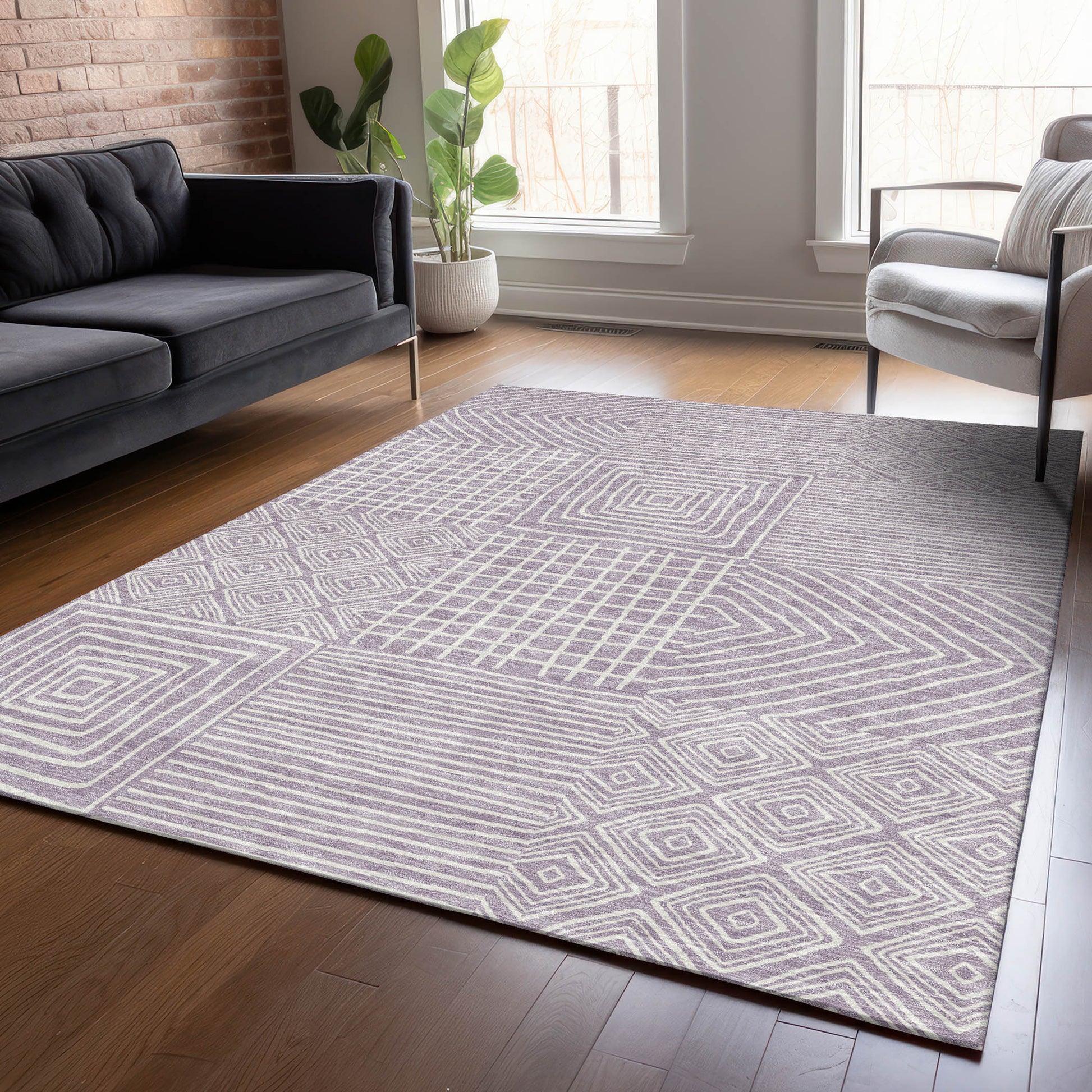 Addison Rugs Chantille ACN1044LV 9 x 12 (ft) Polyester Lavender Rectangular Indoor/Outdoor Geometric Machine washable Pet Friendly Area rug