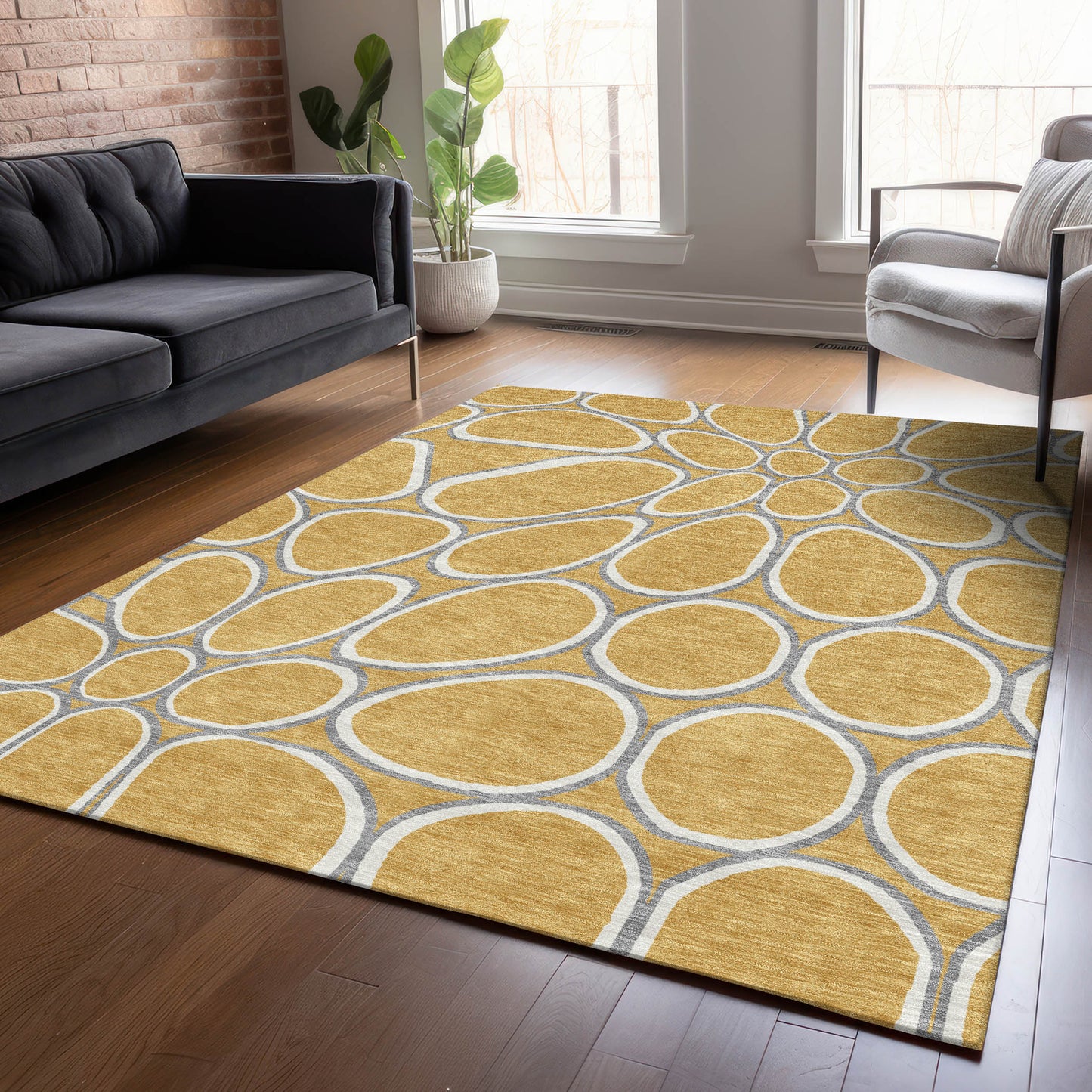 Addison Rugs Chantille ACN1041GO 9 x 12 (ft) Polyester Gold Rectangular Indoor/Outdoor Geometric Machine washable Pet Friendly Area rug