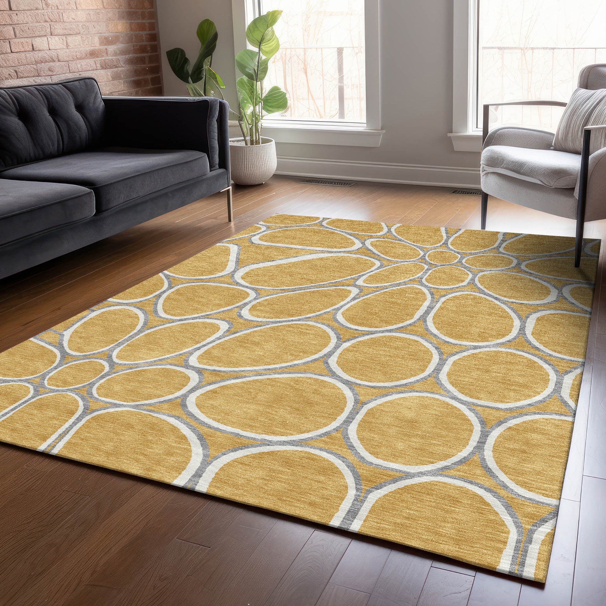 Addison Rugs Chantille ACN1041GO 9 x 12 (ft) Polyester Gold Rectangular Indoor/Outdoor Geometric Machine washable Pet Friendly Area rug