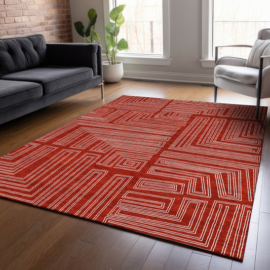 Addison Rugs Chantille ACN1045RD 8 x 10 (ft) Loomed Polyester Red Rectangular Indoor/Outdoor Machine washable Pet Friendly Area rug