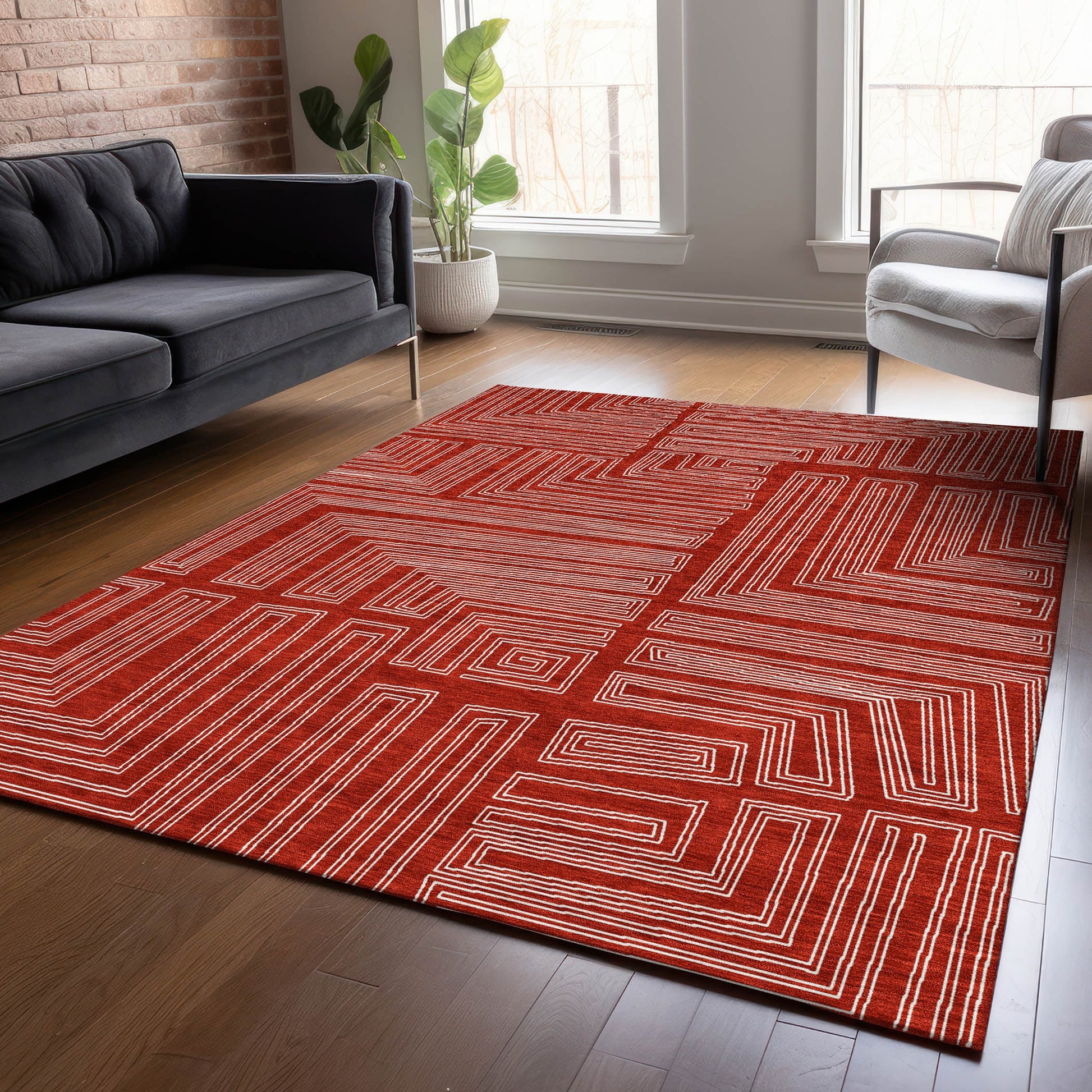 Addison Rugs Chantille ACN1045RD 9 x 12 (ft) Polyester Red Rectangular Indoor/Outdoor Geometric Machine washable Pet Friendly Area rug