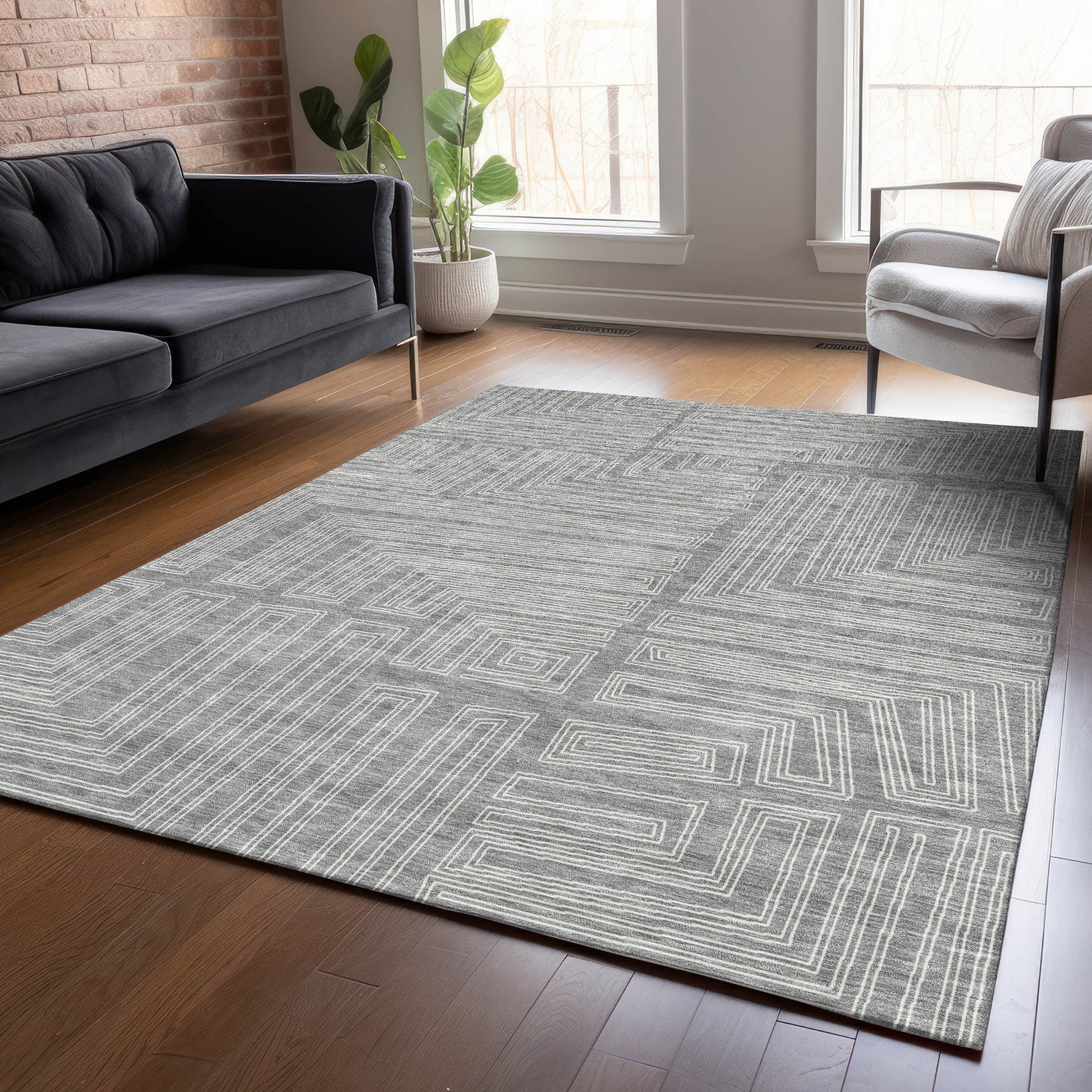Addison Rugs Chantille ACN1045GY 8 x 10 (ft) Loomed Polyester Gray Rectangular Indoor/Outdoor Machine washable Pet Friendly Area rug