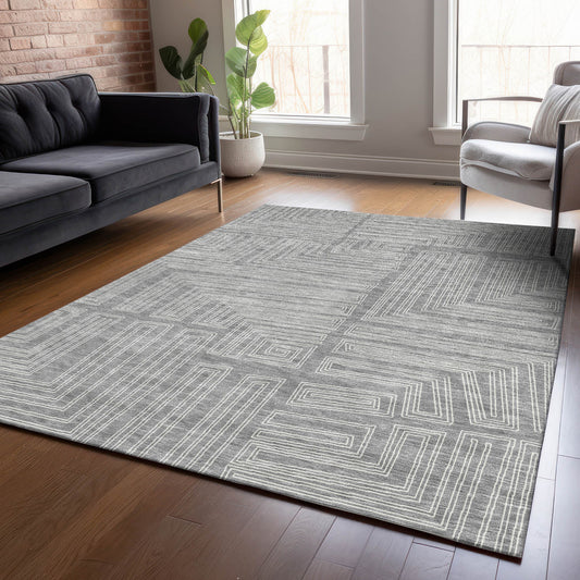 Addison Rugs Chantille ACN1045GY 8 x 10 (ft) Loomed Polyester Gray Rectangular Indoor/Outdoor Machine washable Pet Friendly Area rug