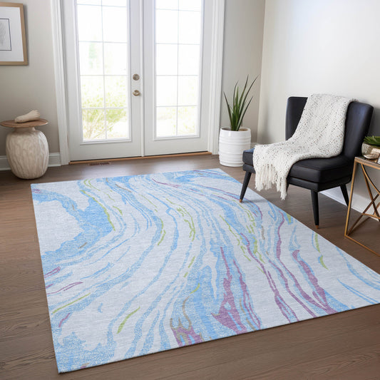 Addison Rugs Chantille ACN1037SK 8 x 10 (ft) Loomed Polyester Sky Rectangular Indoor/Outdoor Machine washable Pet Friendly Area rug