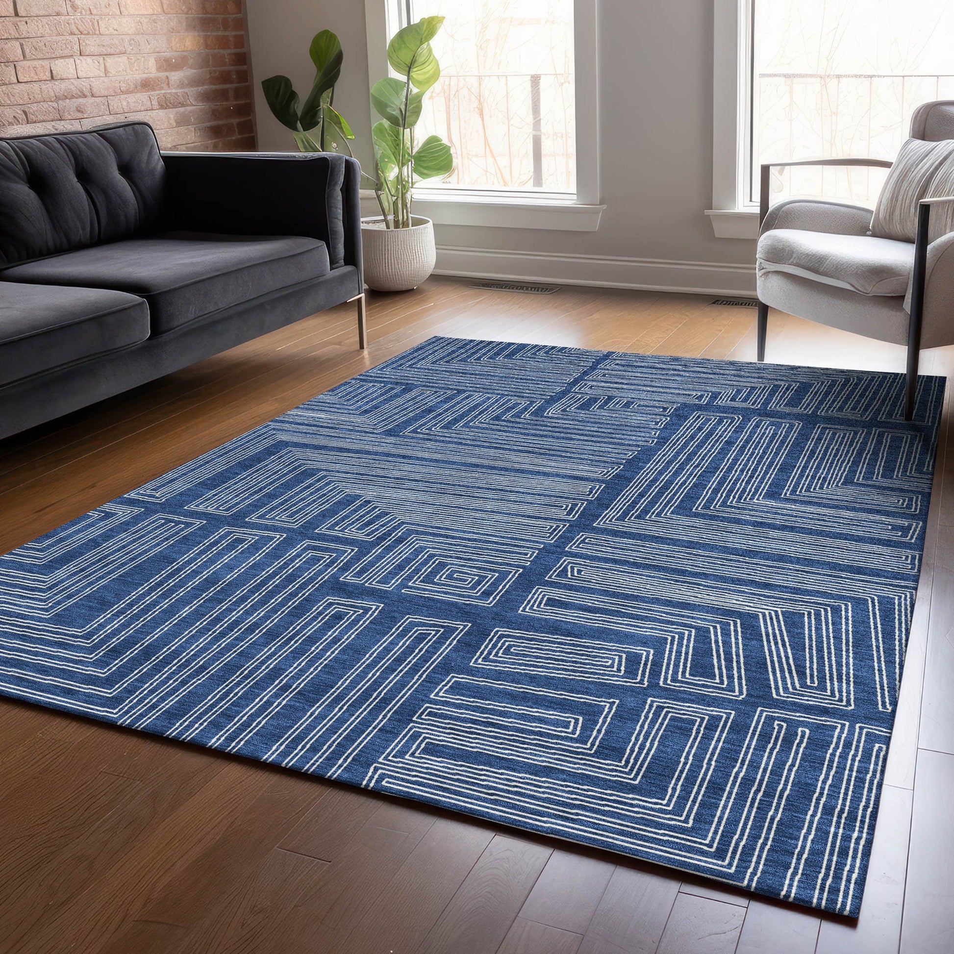 Addison Rugs Chantille ACN1045NA 9 x 12 (ft) Polyester Navy Rectangular Indoor/Outdoor Geometric Machine washable Pet Friendly Area rug
