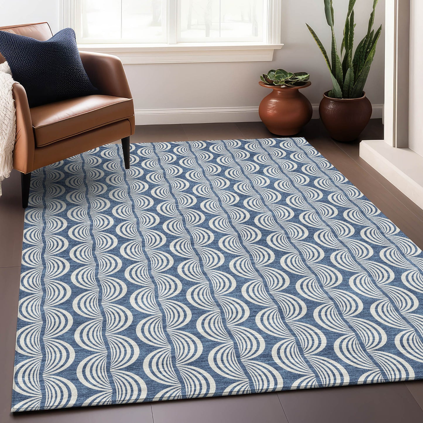 Addison Rugs Chantille ACN1055DN 9 x 12 (ft) Polyester Denim Rectangular Indoor/Outdoor Geometric Machine washable Pet Friendly Area rug