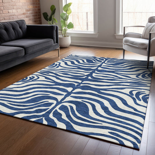 Addison Rugs Chantille ACN1042NA 10 x 14 (ft) Polyester Navy Rectangular Indoor/Outdoor Geometric Machine washable Pet Friendly Area rug