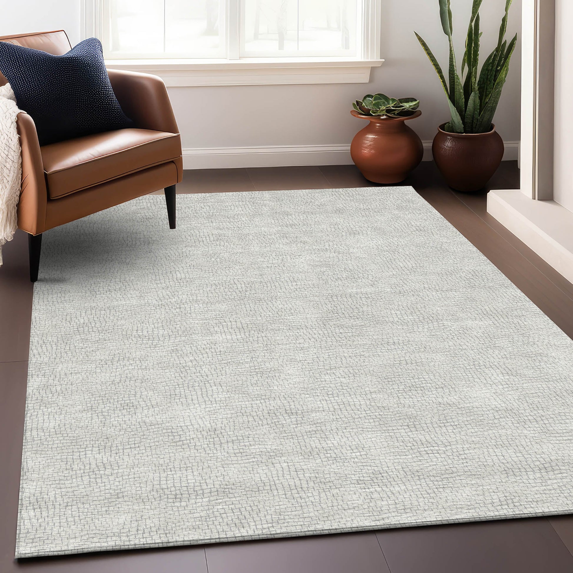 Addison Rugs Chantille ACN1058SV 8 x 10 (ft) Loomed Polyester Silver Rectangular Indoor/Outdoor Machine washable Pet Friendly Area rug