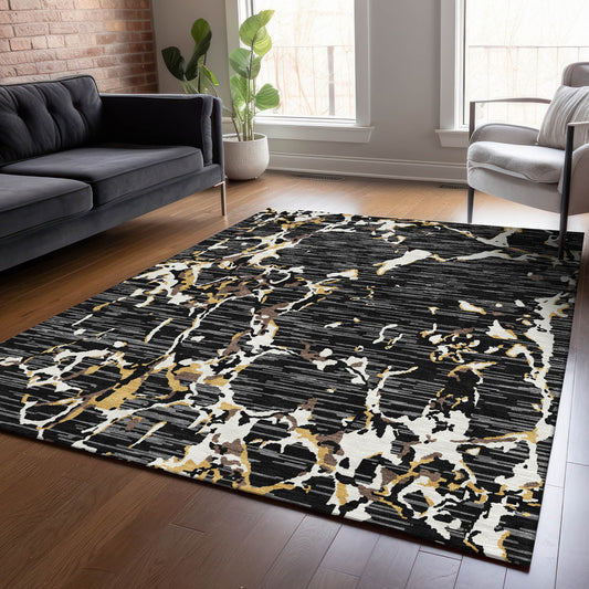Addison Rugs Chantille ACN1046BK 10 x 14 (ft) Polyester Black Rectangular Indoor/Outdoor Geometric Machine washable Pet Friendly Area rug