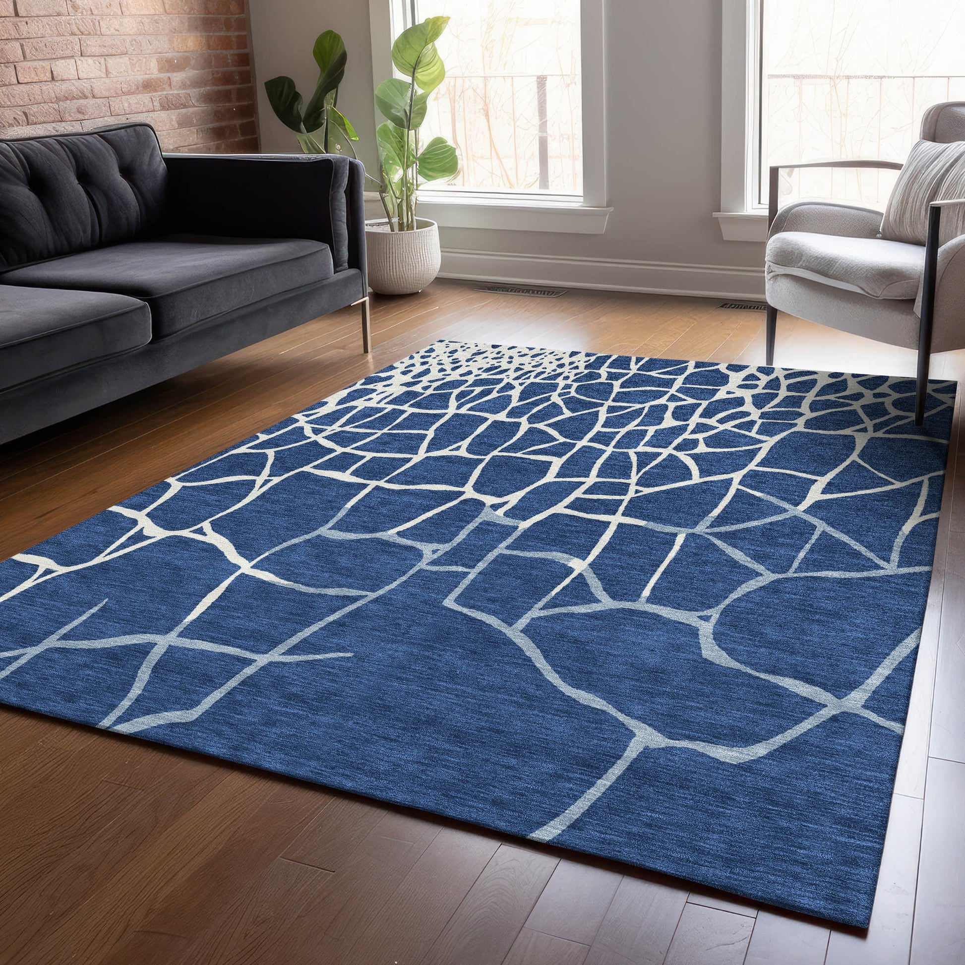 Addison Rugs Chantille ACN1049NA 8 x 10 (ft) Loomed Polyester Navy Rectangular Indoor/Outdoor Machine washable Pet Friendly Area rug