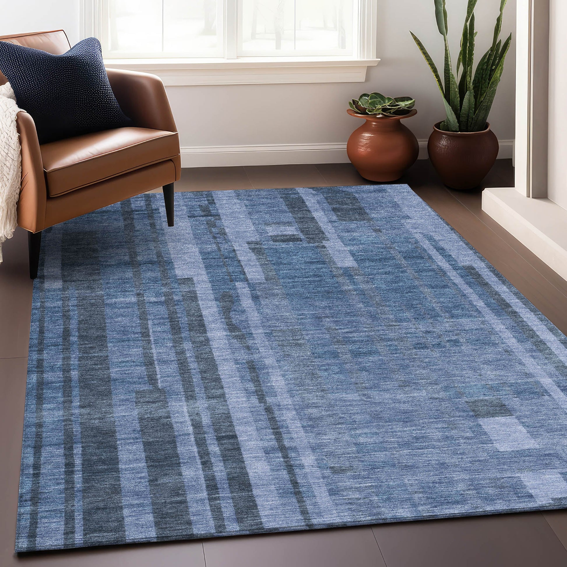 Addison Rugs Chantille ACN1063NA 10 x 14 (ft) Polyester Navy Rectangular Indoor/Outdoor Geometric Machine washable Pet Friendly Area rug