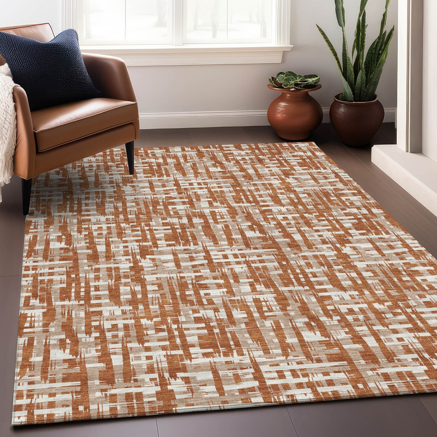 Addison Rugs Chantille ACN1059TR 9 x 12 (ft) Polyester Terracotta Rectangular Indoor/Outdoor Geometric Machine washable Pet Friendly Area rug