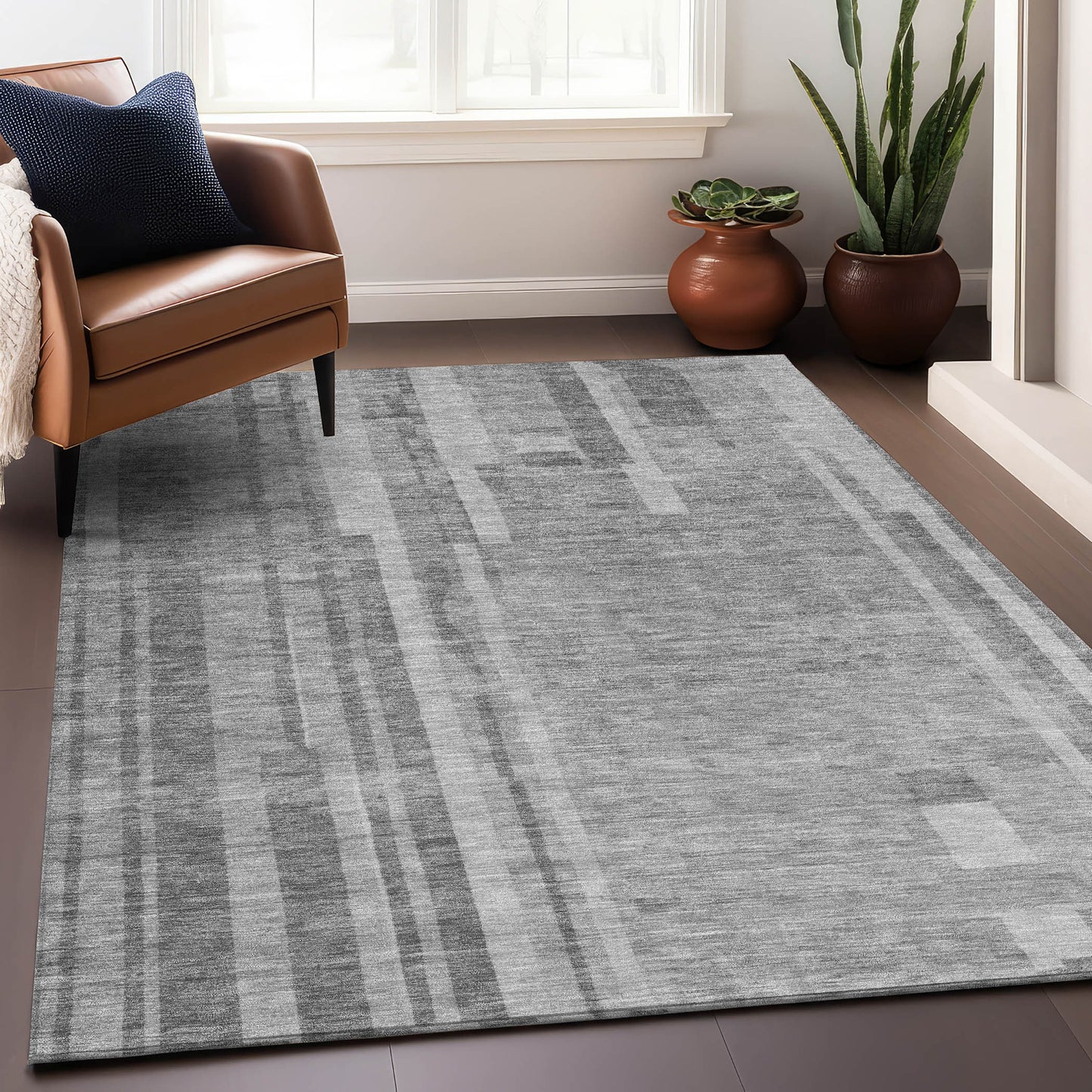 Addison Rugs Chantille ACN1063GY 9 x 12 (ft) Polyester Gray Rectangular Indoor/Outdoor Geometric Machine washable Pet Friendly Area rug