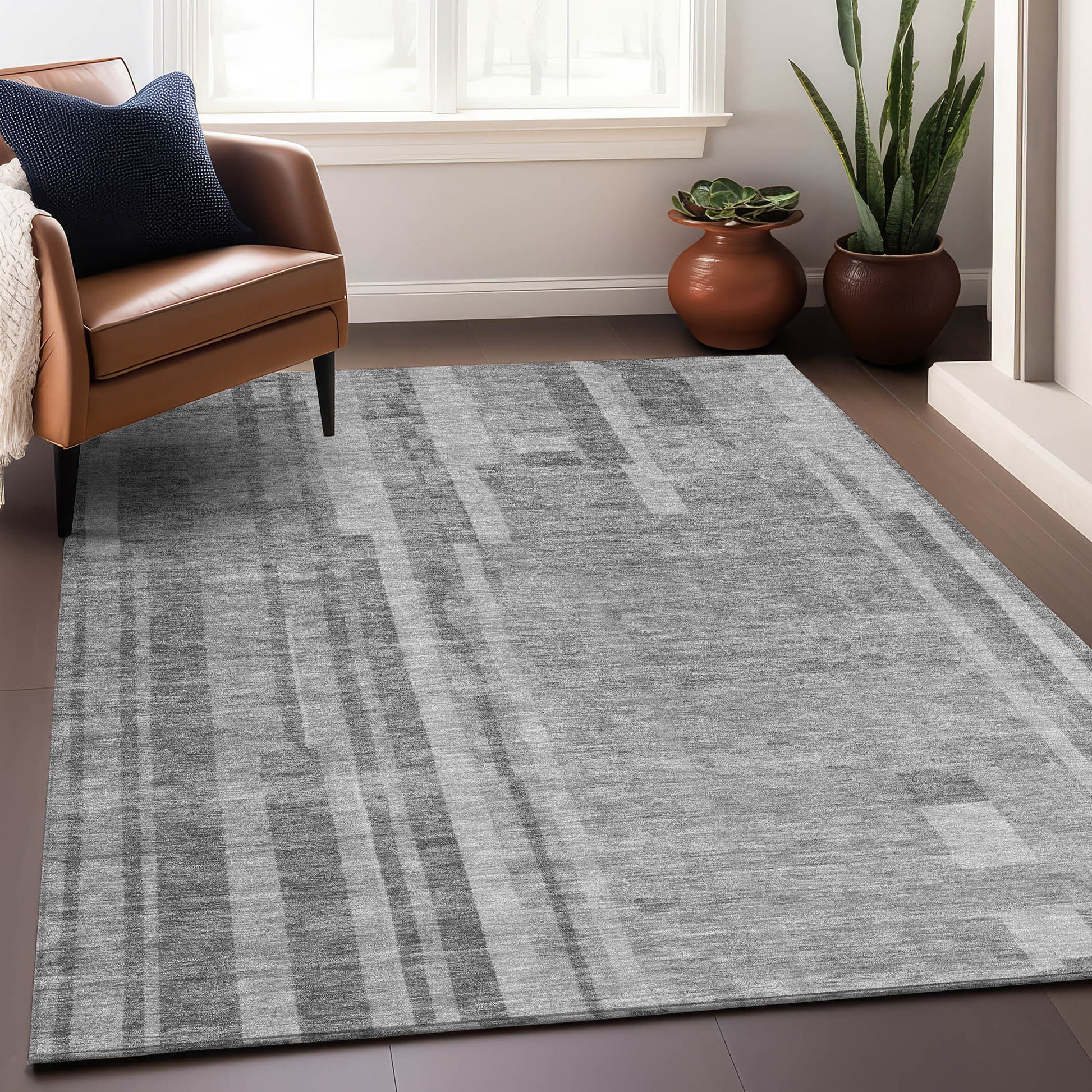 Addison Rugs Chantille ACN1063GY 9 x 12 (ft) Polyester Gray Rectangular Indoor/Outdoor Geometric Machine washable Pet Friendly Area rug
