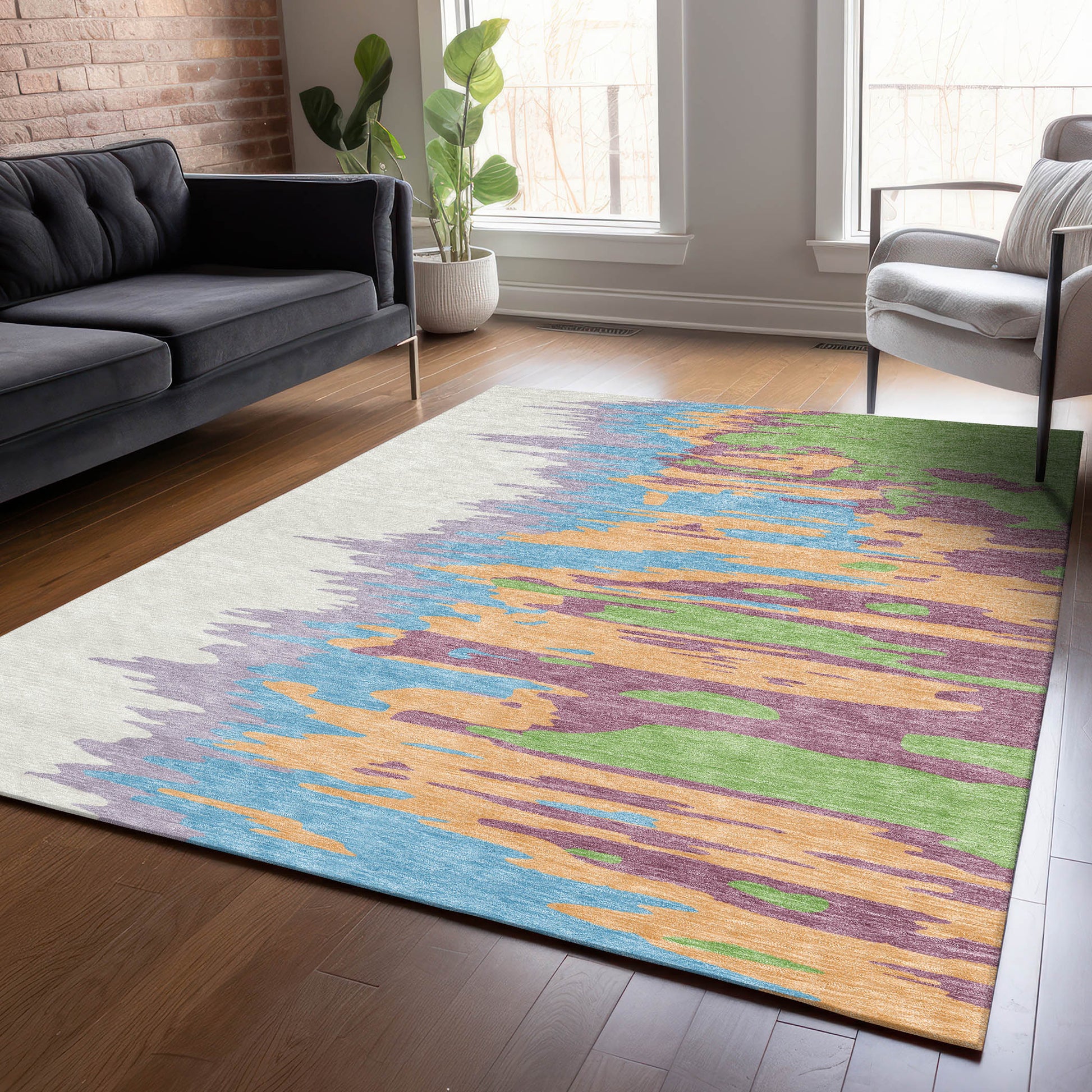 Addison Rugs Chantille ACN1050PH 9 x 12 (ft) Polyester Peach Rectangular Indoor/Outdoor Geometric Machine washable Pet Friendly Area rug