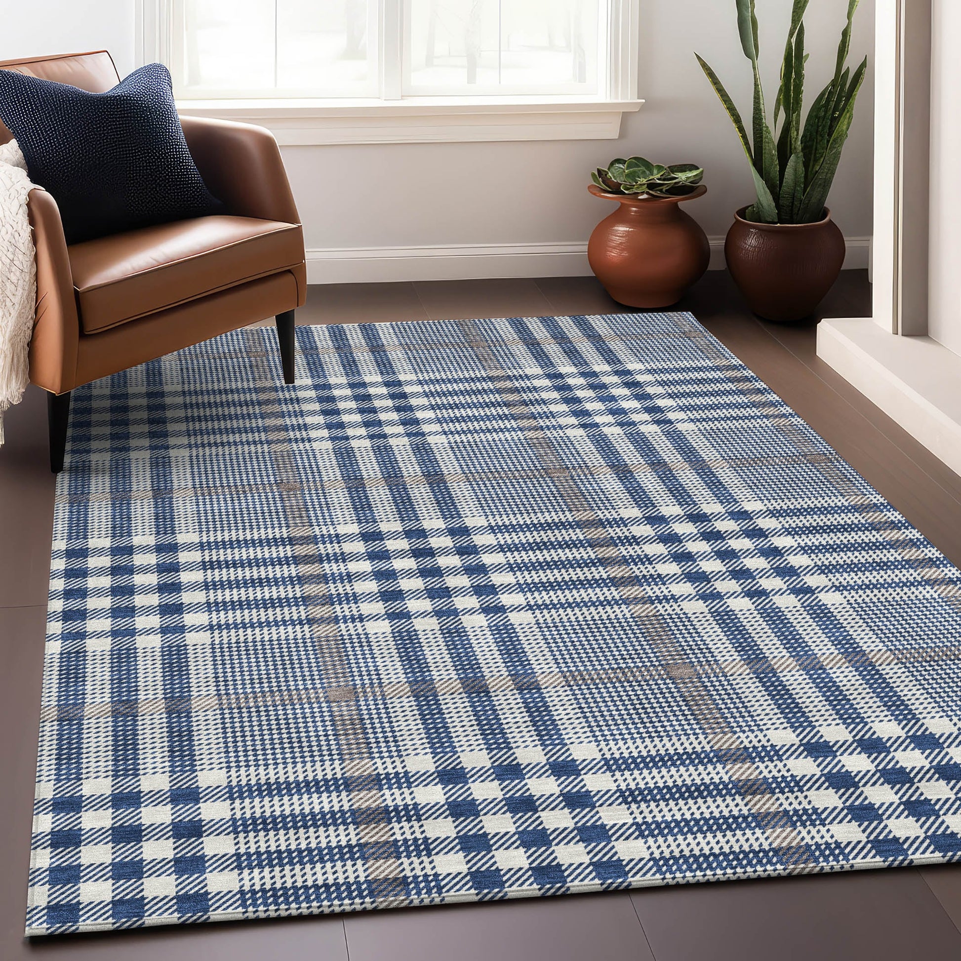 Addison Rugs Chantille ACN1054NA 9 x 12 (ft) Polyester Navy Rectangular Indoor/Outdoor Geometric Machine washable Pet Friendly Area rug