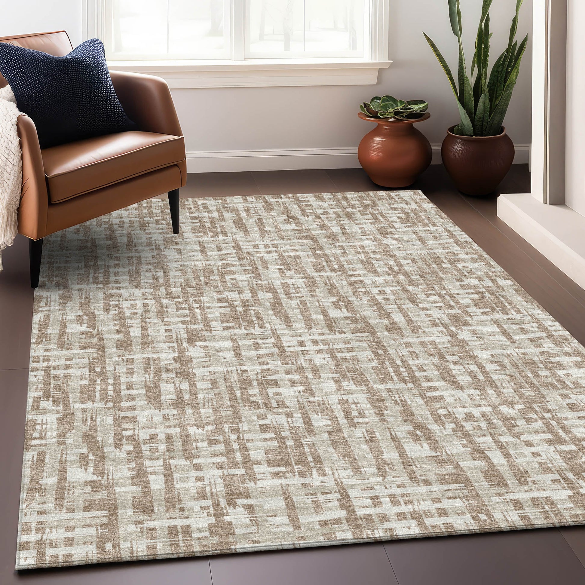 Addison Rugs Chantille ACN1059TA 10 x 14 (ft) Polyester Tan Rectangular Indoor/Outdoor Geometric Machine washable Pet Friendly Area rug