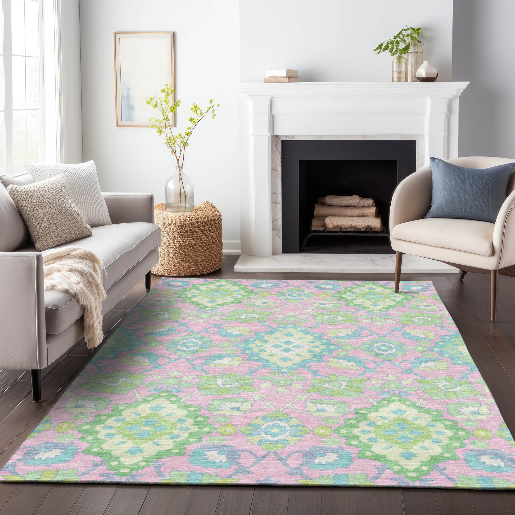 Addison Rugs Chantille ACN1002PI 8 x 10 (ft) Polyester Pink Rectangular Indoor/Outdoor Geometric Machine washable Pet Friendly Area rug