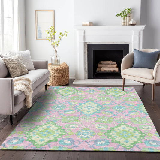 Addison Rugs Chantille ACN1002PI 8 x 10 (ft) Polyester Pink Rectangular Indoor/Outdoor Geometric Machine washable Pet Friendly Area rug