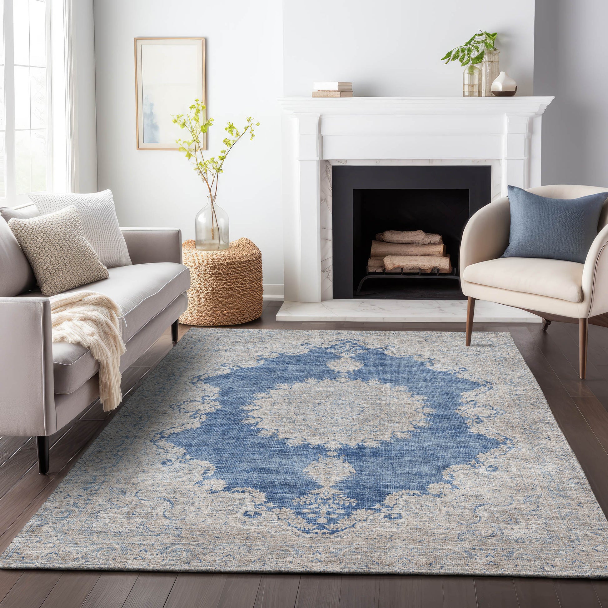 Addison Rugs Chantille ACN1003NA 8 x 10 (ft) Polyester Navy Rectangular Indoor/Outdoor Geometric Machine washable Pet Friendly Area rug