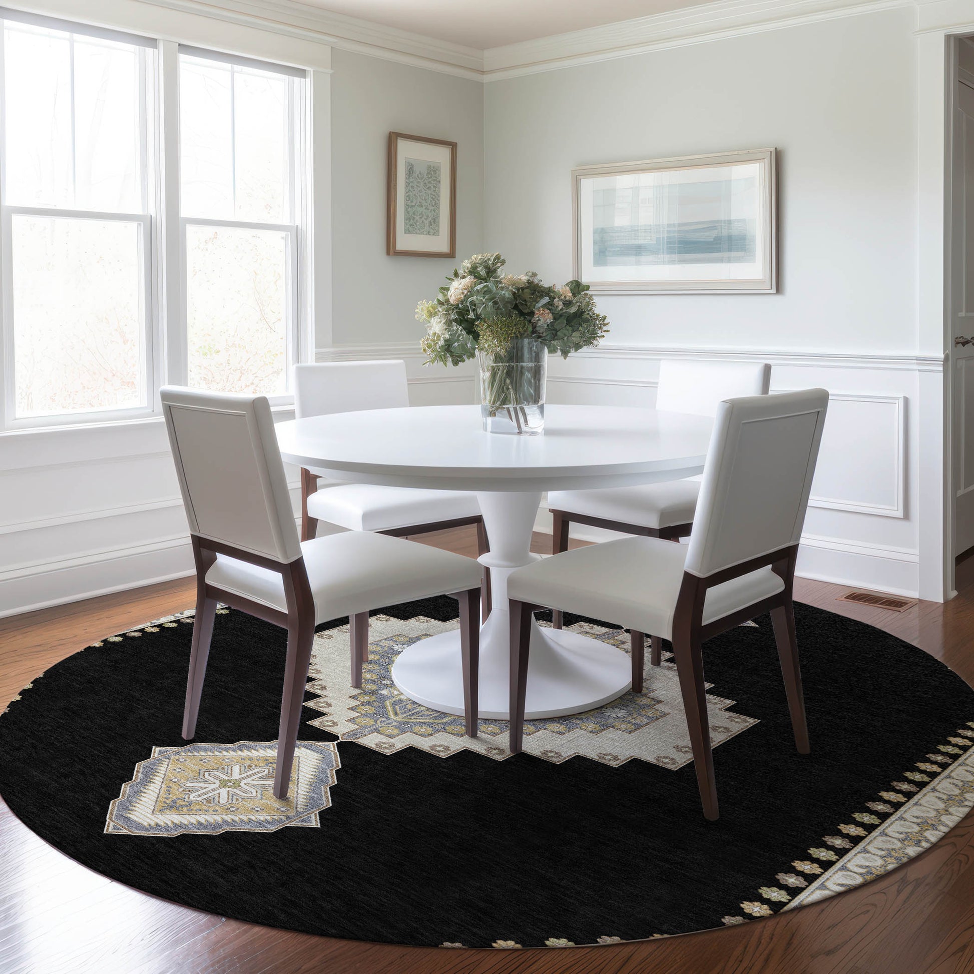 Addison Rugs Chantille ACN1014BK 8 x 8 (ft) Loomed Polyester Black Round Indoor/Outdoor Machine washable Pet Friendly Area rug