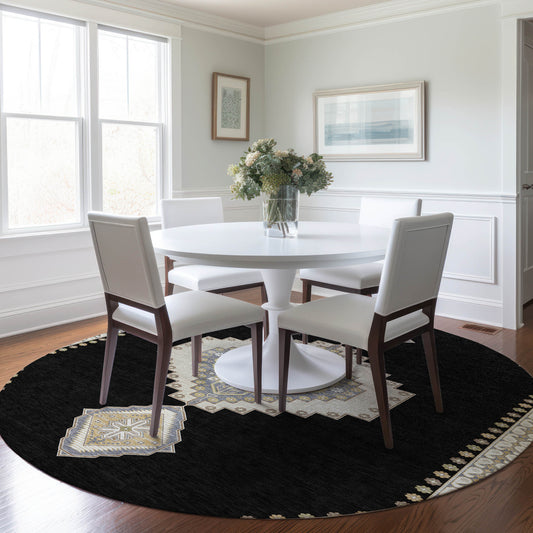 Addison Rugs Chantille ACN1014BK 8 x 8 (ft) Loomed Polyester Black Round Indoor/Outdoor Machine washable Pet Friendly Area rug