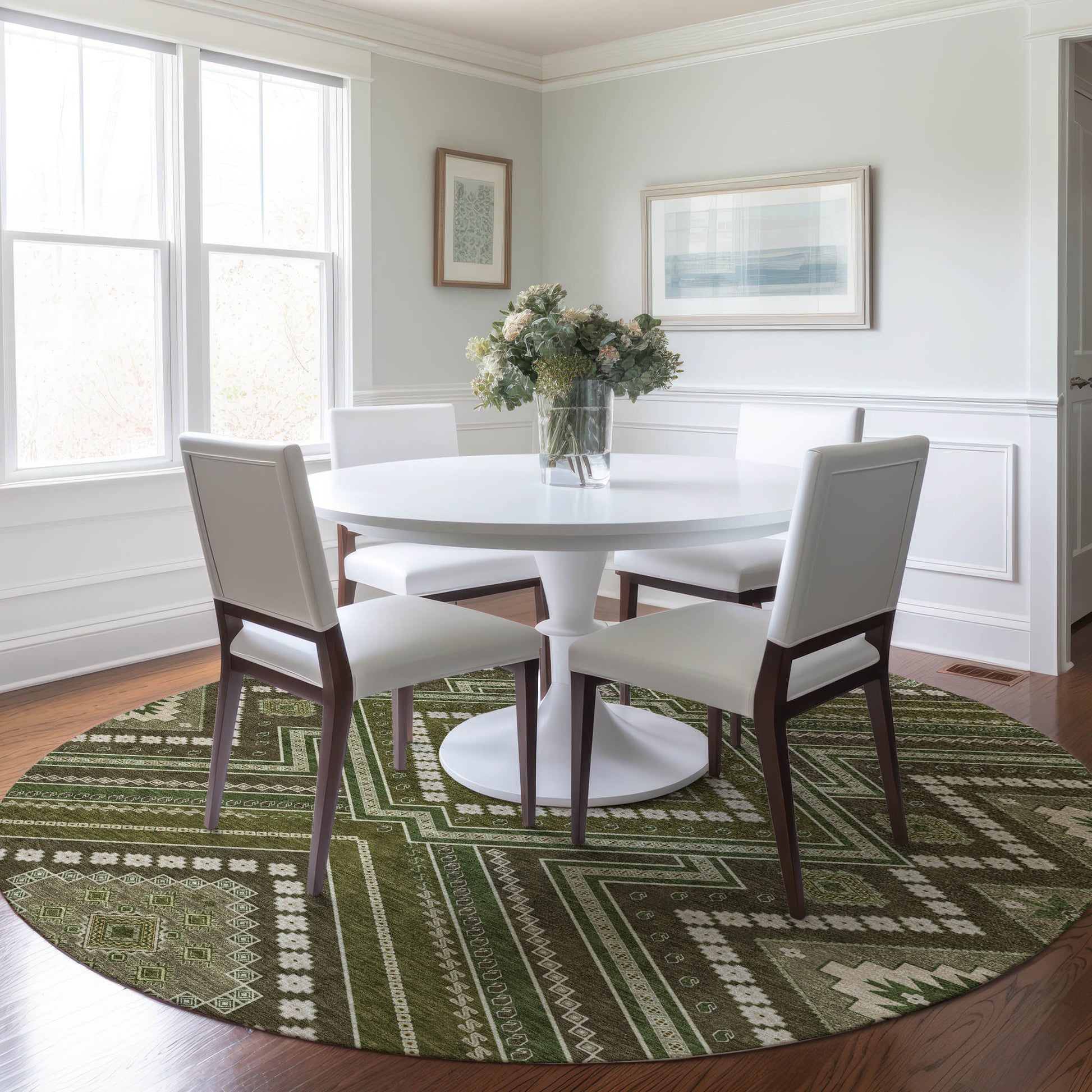 Addison Rugs Chantille ACN1010OL 8 x 8 (ft) Loomed Polyester Olive Round Indoor/Outdoor Machine washable Pet Friendly Area rug