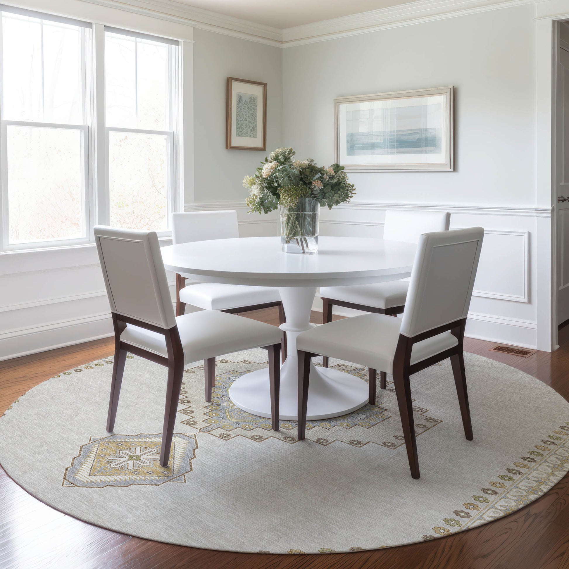 Addison Rugs Chantille ACN1014IV 8 x 8 (ft) Loomed Polyester Ivory Round Indoor/Outdoor Machine washable Pet Friendly Area rug