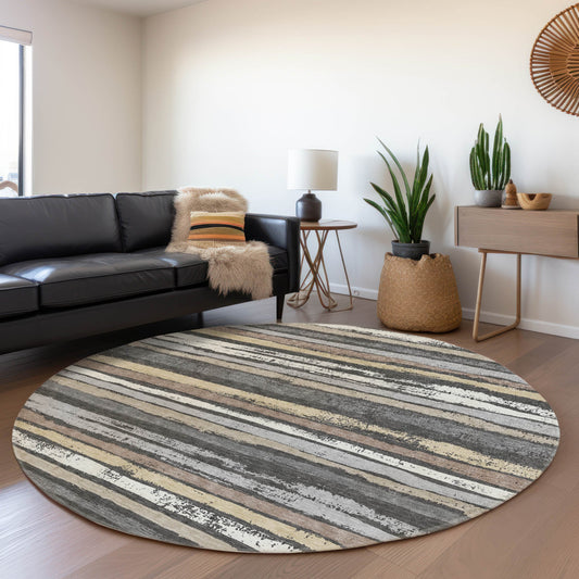 Addison Rugs Chantille ACN1019CC 8 x 8 (ft) Loomed Polyester Charcoal Round Indoor/Outdoor Machine washable Pet Friendly Area rug