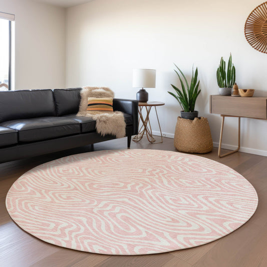 Addison Rugs Chantille ACN1020PI 8 x 8 (ft) Loomed Polyester Pink Round Indoor/Outdoor Machine washable Pet Friendly Area rug