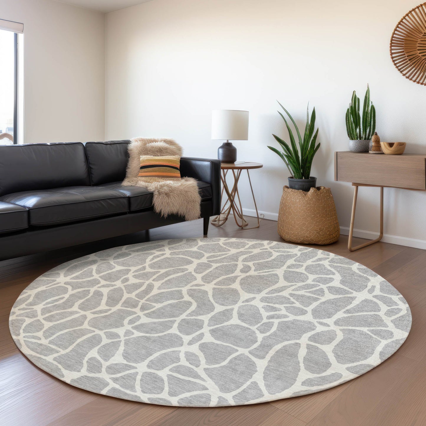 Addison Rugs Chantille ACN1024SV 8 x 8 (ft) Loomed Polyester Silver Round Indoor/Outdoor Machine washable Pet Friendly Area rug